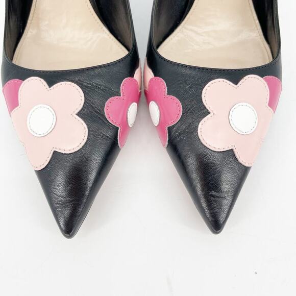 Prada Black Orchidea Nappa Leather Flower Fiori 85mm Pointed Toe Pump IT 38.5 - Picture 7 of 14